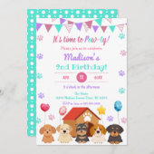 バルーンパピーガールポーティグリーンポイント誕生日 招待状 (正面/裏面)