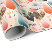 バルーンパーソナライズされたお祝い、写真と名前 ラッピングペーパー (ロールコーナー)