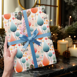 バルーンパーソナライズされたお祝い、写真と名前 ラッピングペーパー