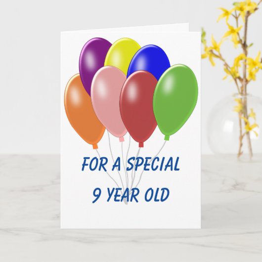 バルーンパーソナライズされたデザイン第9誕生日 カード (黄色い花)