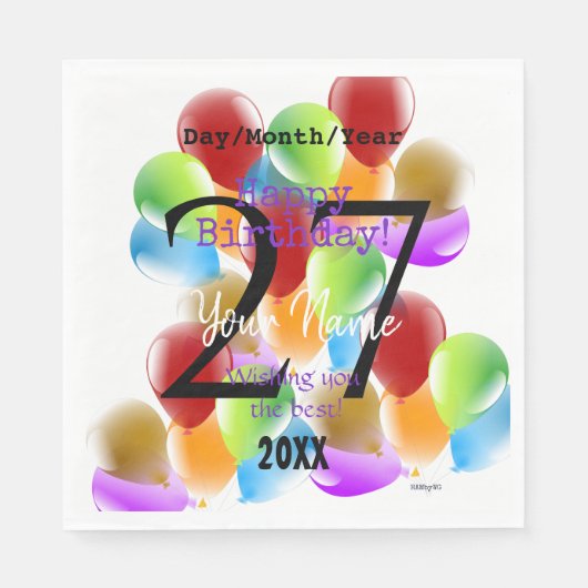 バルーンパーソナライズされたハッピーバースデー紙ナプキン スタンダードランチョンナプキン (正面)