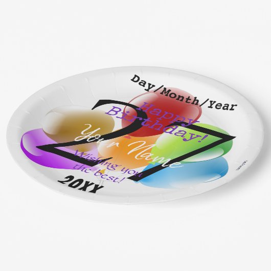 バルーンパーソナライズされた誕生日紙プレート ペーパープレート (アングル)