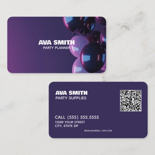 🎈🎁バルーンパーティーカスタムQR 名刺 (正面/裏面)