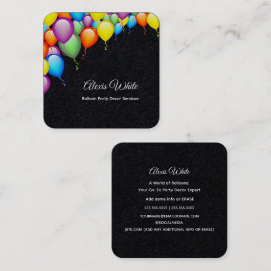バルーンパーティーデコールプレミアム スクエア名刺 (正面/裏面)