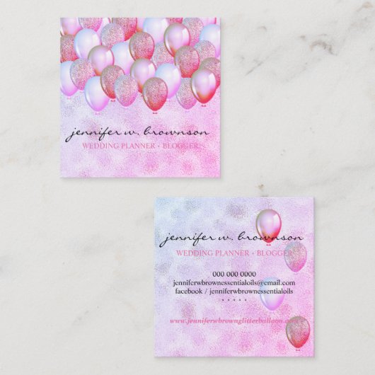 バルーンパーティープランナーグリッターお祝い スクエア名刺 (正面/裏面)