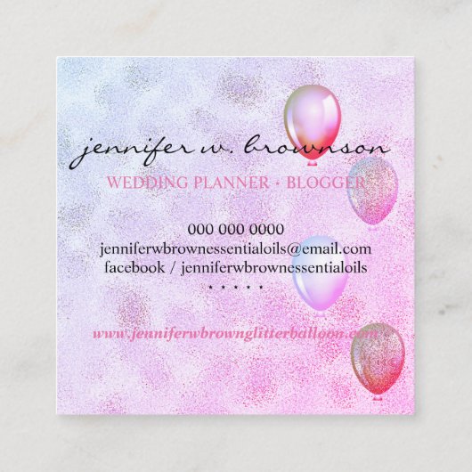 バルーンパーティープランナーグリッターお祝い スクエア名刺 (裏面)