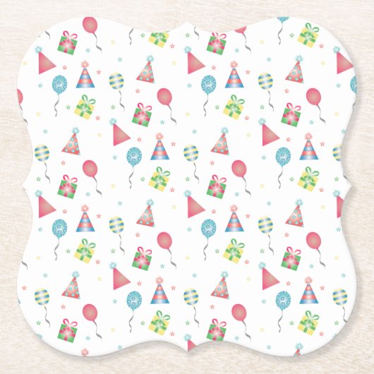 バルーンパーティー帽子プレゼント誕生日 カラフル ペーパーコースター (正面)
