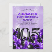 バルーンパープル105番目の誕生日招待状 招待状 (正面)