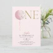 バルーンピンクと金ゴールドガールズ1歳の誕生日 招待状 (スタンド正面)