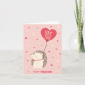 バルーンピンクのかわいいバレンタインのハリネズミ シーズンカード (正面)