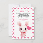 バルーンピンクのハート女の子の赤ちゃんシャワー付うさぎ サンキューカード (正面)