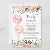 バルーンピンクのフローラガールベビーシャワーでドライブ 招待状 (正面)