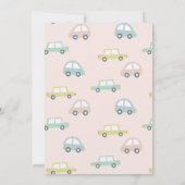 バルーンピンクの女の子が車で赤ちゃんシャワー 招待状 (裏面)