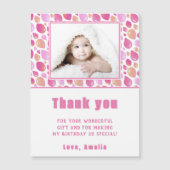 バルーンピンクガールの写真誕生日ありがとう磁石 (正面)