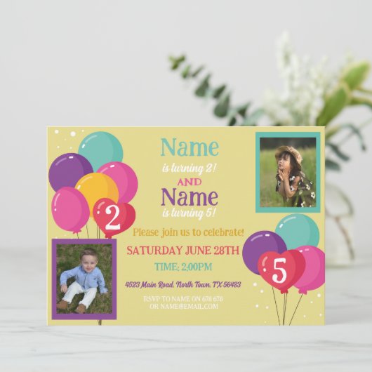 バルーンフォトバースデーパーティー紙吹雪ボーイガールズ 招待状 (スタンド正面)