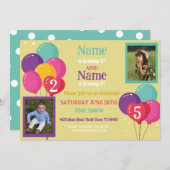 バルーンフォトバースデーパーティー紙吹雪ボーイガールズ 招待状 (正面/裏面)