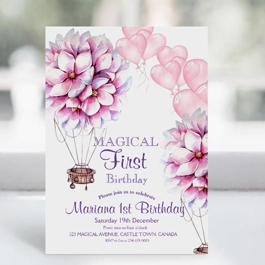 バルーンフラワーガーリーズ1stバースデーキッズパーティー 招待状