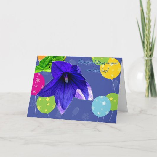 バルーンフラワー新生児ボーイおめでとうカード カード (正面)