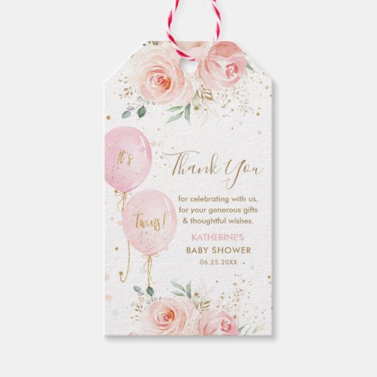 バルーンフローラツインズベビーシャワーありがとう ギフトタグ (正面)