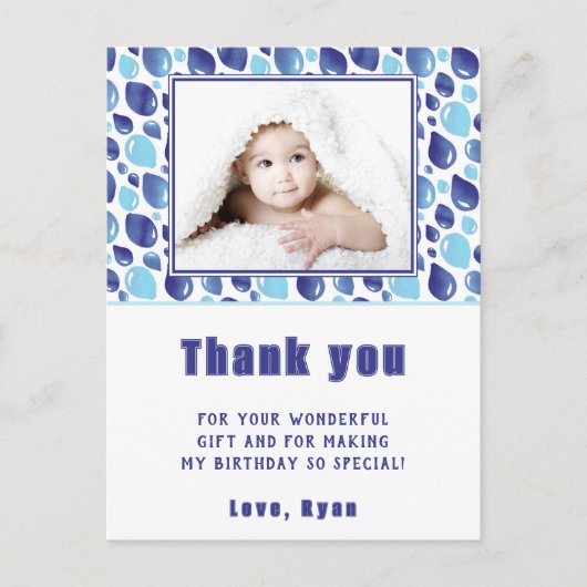 バルーンブルーキッドの写真誕生日ありがとう ポストカード (正面)