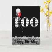 バルーンブーケが黒い100誕生日 カード (黄色い花)