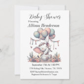 バルーンブーケと愛らしいゾウの赤ちゃんシャワー 招待状 (正面)