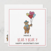 バルーンブーケのバレンタインカードを持つテディベア (正面/裏面)