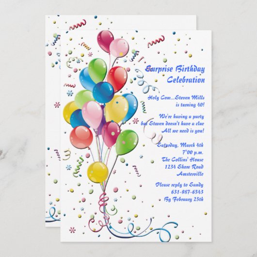 バルーンブーケサプライズパーティの招待状 招待状 (正面/裏面)
