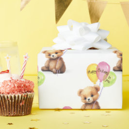 バルーンブーケ付き誕生日ベア ラッピングペーパー