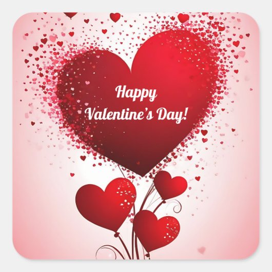バルーンブーケ赤いハート スクエアシール (正面)