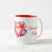 バルーンブーケ赤とピンクのハート ツートーンマグカップ (正面右)