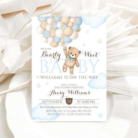 バルーンベアの男の赤ちゃんシャワーを待つ 招待状