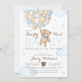 バルーンベアの男の赤ちゃんシャワーを待つ 招待状 (正面)