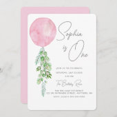 バルーンベビーガール1stバースデーファーストEucalyptus 招待状 (正面/裏面)