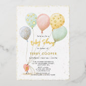 バルーンベビーシャワーの水色 箔招待状 (正面)