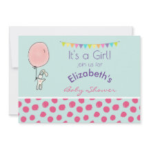 バルーンベビーシャワーを持ったかわいいバニー招待状