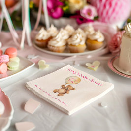 バルーンベビーシャワーナプキンが付いたかわいいテディベア スタンダードカクテルナプキン