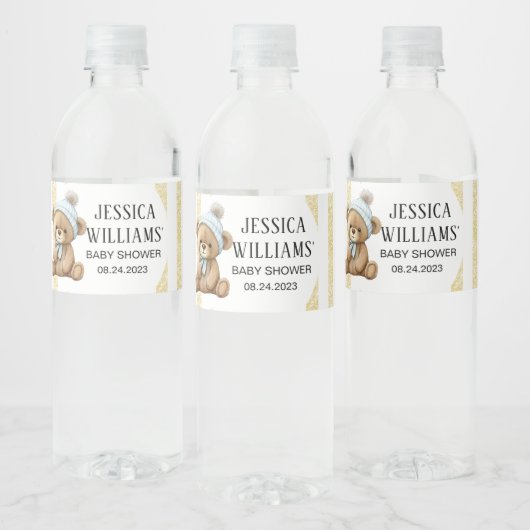 バルーンベビーシャワーボトルラベル付き金ゴールドクマ ペットボトルラベル (ボトル)