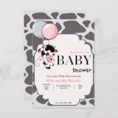 バルーンベビーシャワー付きブラックピンクの牛 招待状 (正面/裏面)
