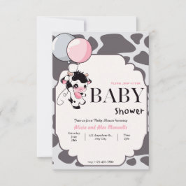 バルーンベビーシャワー付きブラックピンクの牛 招待状