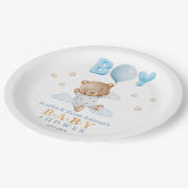 バルーンベビーシャワー付きブルーテディベア ペーパープレート (アングル)