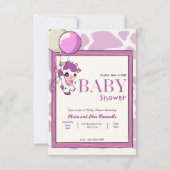 バルーンベビーシャワー付き紫色のピンクの牛 招待状 (正面)