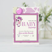 バルーンベビーシャワー付き紫色のピンクの牛 招待状 (スタンド正面)