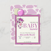 バルーンベビーシャワー付き紫色のピンクの牛 招待状 (正面/裏面)