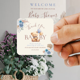 バルーンボホブルーバラベビーシャワー付きテディベア スクエアシール