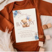 バルーンボホブルーバラベビーシャワー付きテディベア 招待状