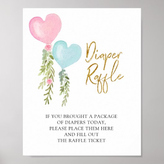 バルーンボーイまたはガールジェンダーおむつラッフルを明らかにする ポスター (正面)