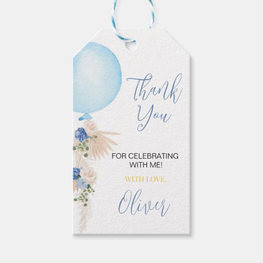 バルーンボーイサンキューラベル誕生日ベビーシャワー ギフトタグ (正面)