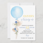 バルーンボーイファースト誕生日招待状ボホフローラ 招待状 (正面)