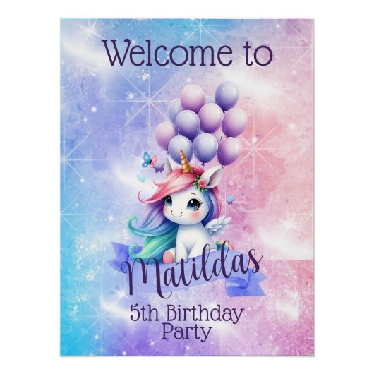 バルーンポスター付き美しい一角獣ウェルカムサイン ポスター (正面)